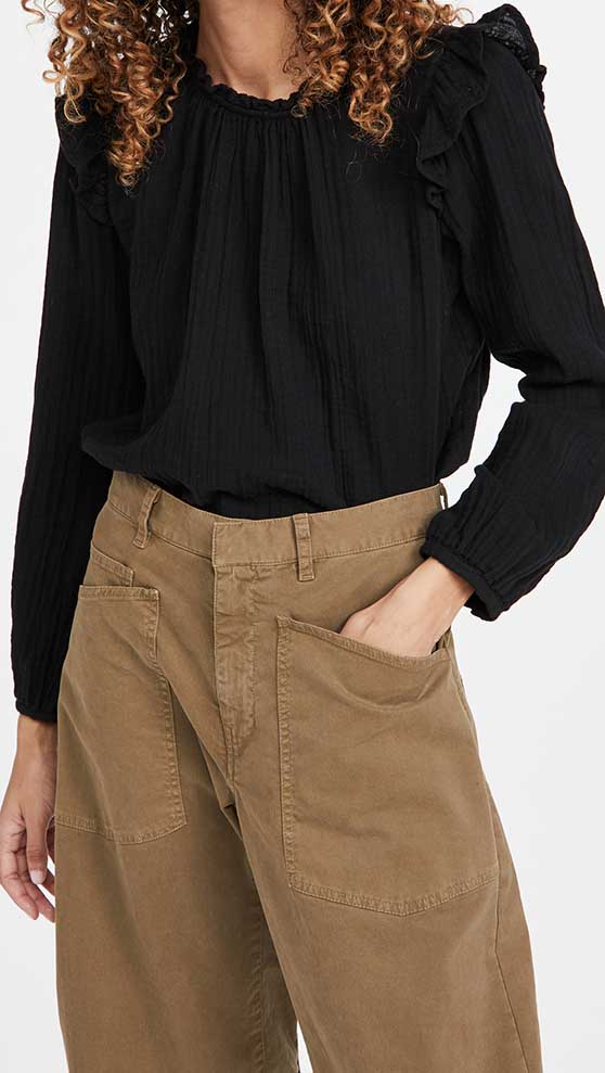 XIRENA Lanie Top Black ruffle collar sleeves tops spring