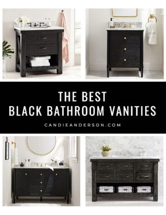 Lifestyle expert, journalist and interior design blogger Candie Anderson of candieanderson.com has the scoop on 25 of the best black bathroom vanities in every top interior design style including traditional, grandmillennial, Parisian, contemporary, modern, classic, glam, rustic and more!