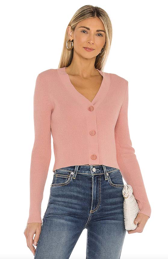 525 Rib Cropped V Neck Cardigan Pink Sand short cardigans