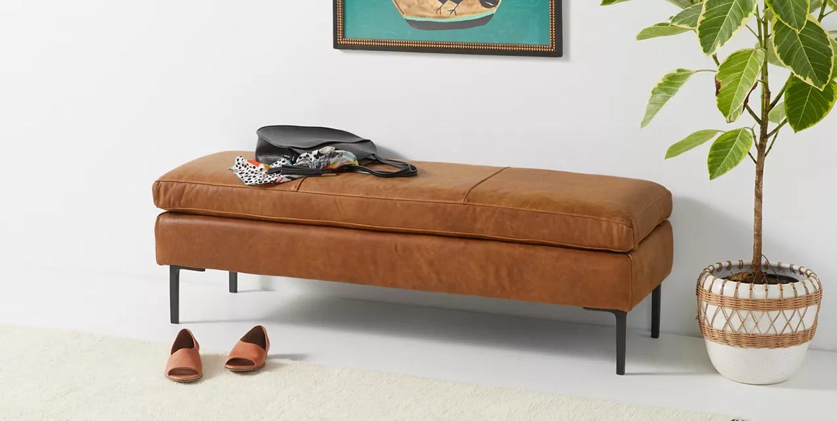 Anthropologie Bowen Leather Bench best rustic entryway benches