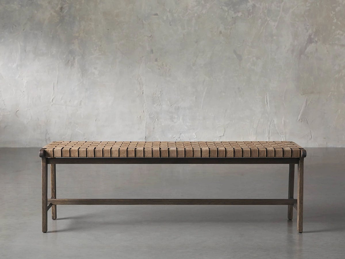 Arhaus Henry Backless Bench Brown Suede best modern rustic entryway benches