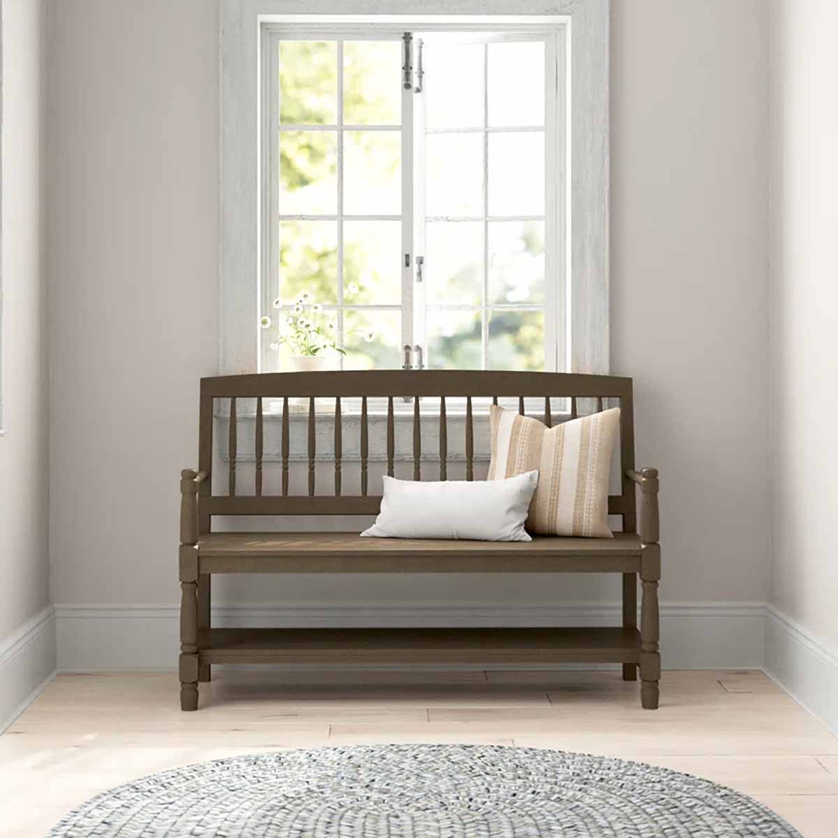 Birch Lane Dwayne Solid Wood Storage Bench best rustic entryway benches 
