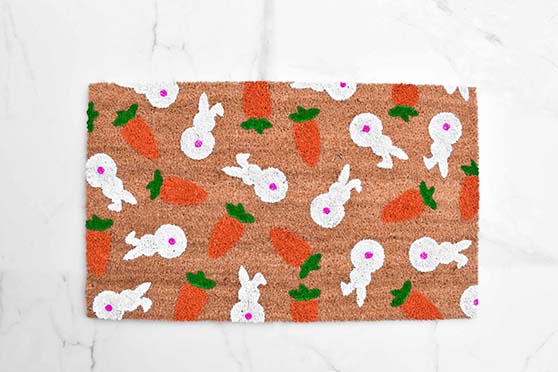 Black and Wheat Co. Bunny and Carrot Doormat easter doormats white pink orange