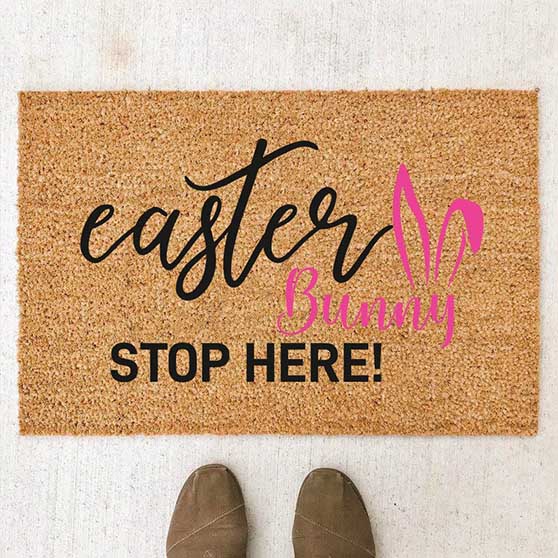 Catchy Creation By Lara Easter Bunny Stop Here Coir Doormat easter doormats