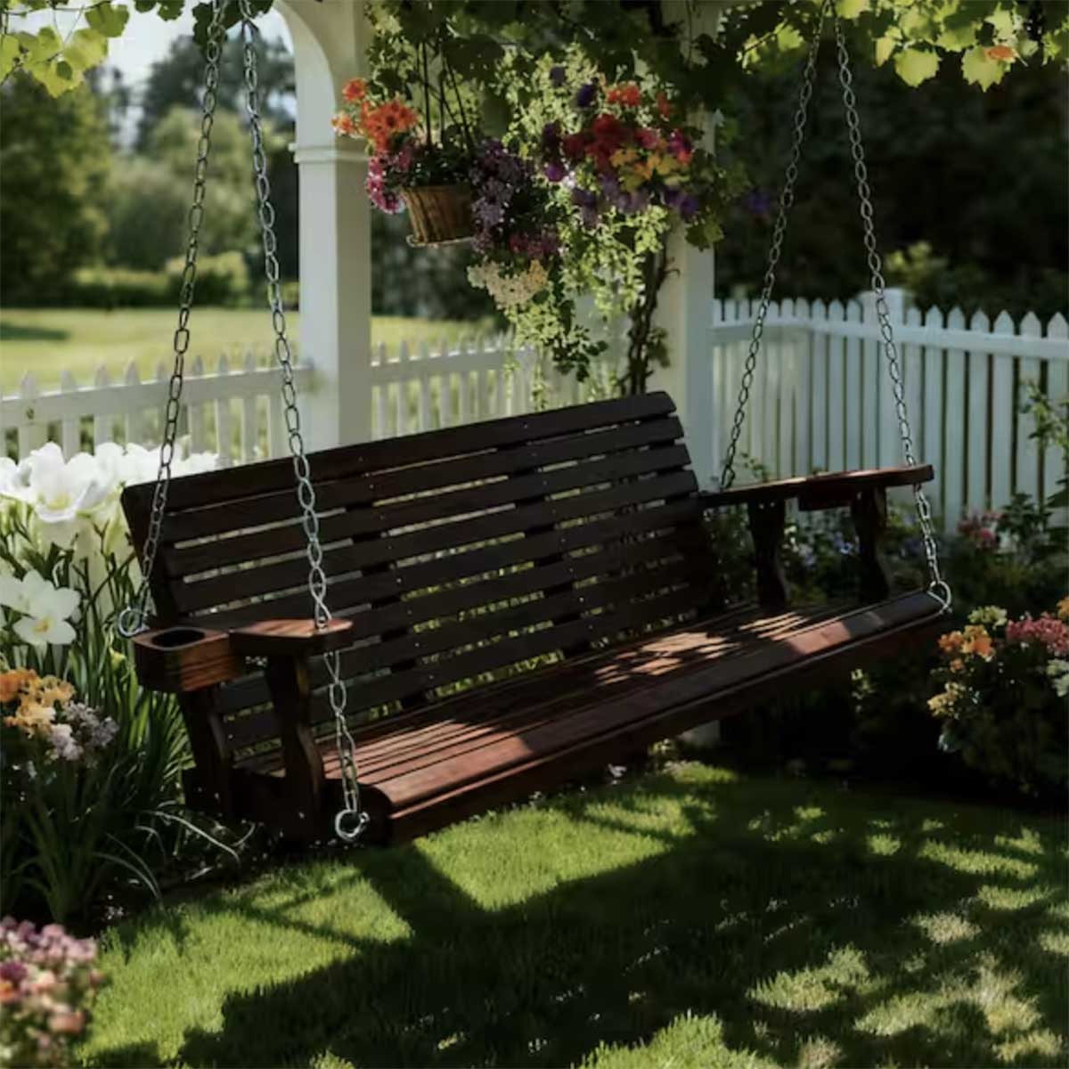 Innovaze 3-Person Wood Porch Swing Dark Brown best porch swings patio