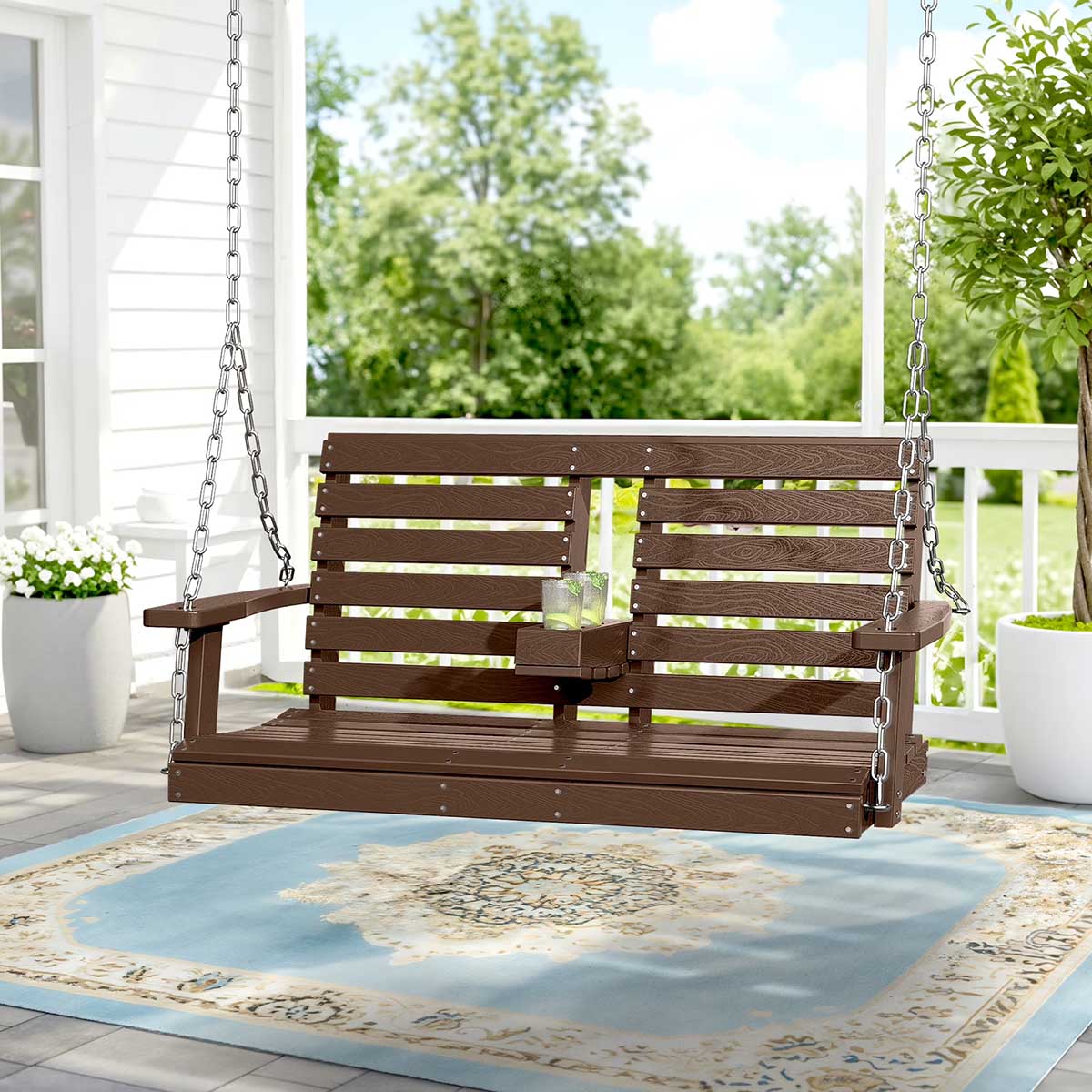 KINGYES Outdoor Hanging Patio Swing Chair Brown best patio swings