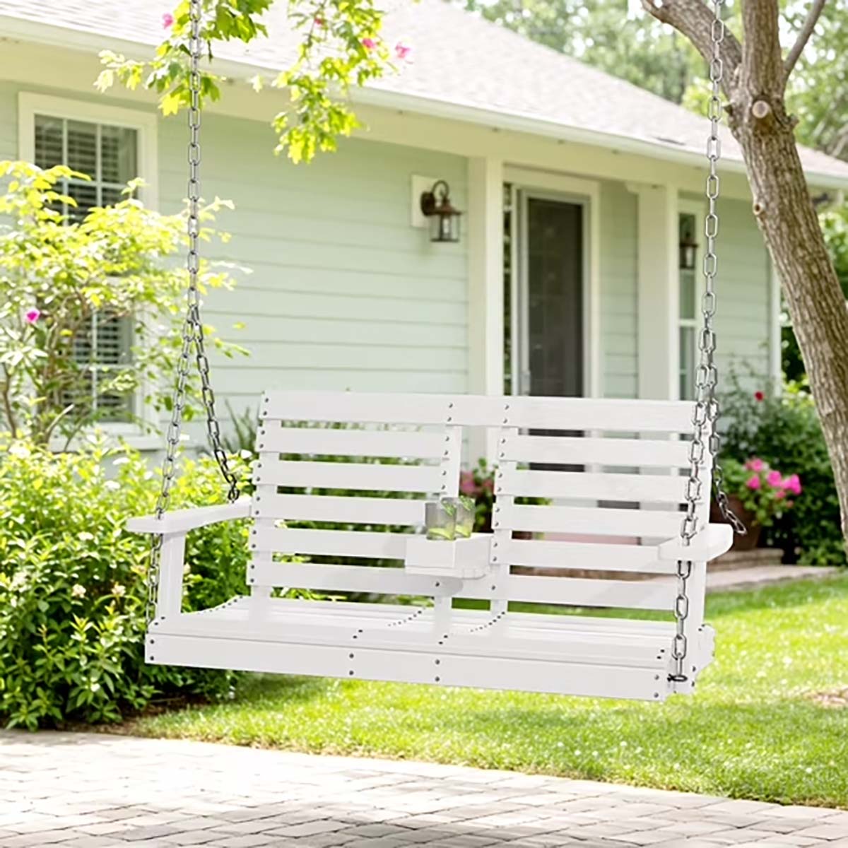 KINGYES Outdoor Hanging Patio Swing Chair White best patio swings