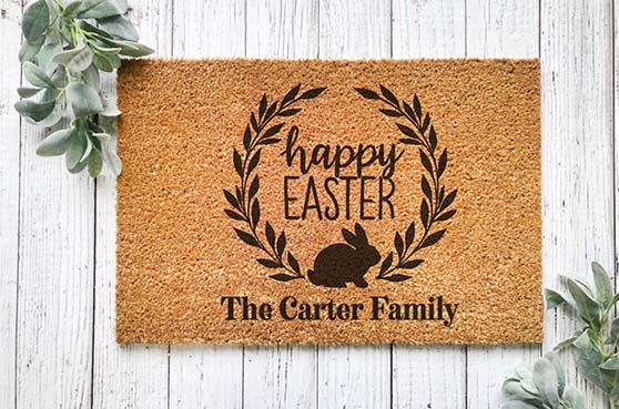 Meraki Boutique By AD Personalized Happy Easter Doormat easter bunny doormats