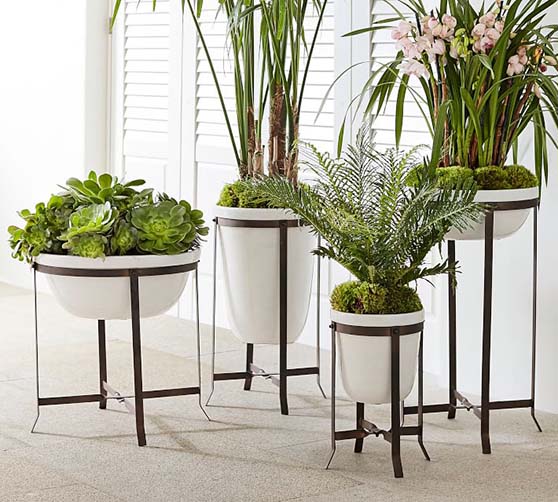 Pottery Barn Amir Planters With Plant Stand white outdoor planters