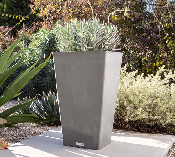 Pottery Barn Hevea Tapered Cube Tall Outdoor Planter Grey outdoor planters