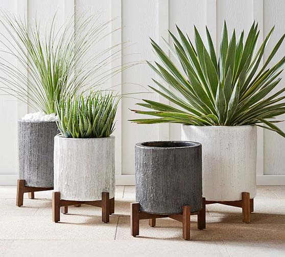 Pottery barn Bungalow Planter Collection Ivory Charcoal Gray Grey outdoor planters