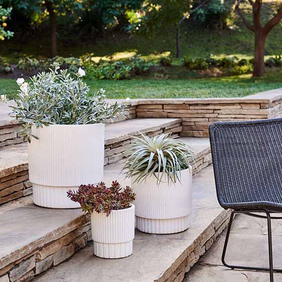 West Elm Fluted Indoor/Outdoor Planters - White outdoor planters 