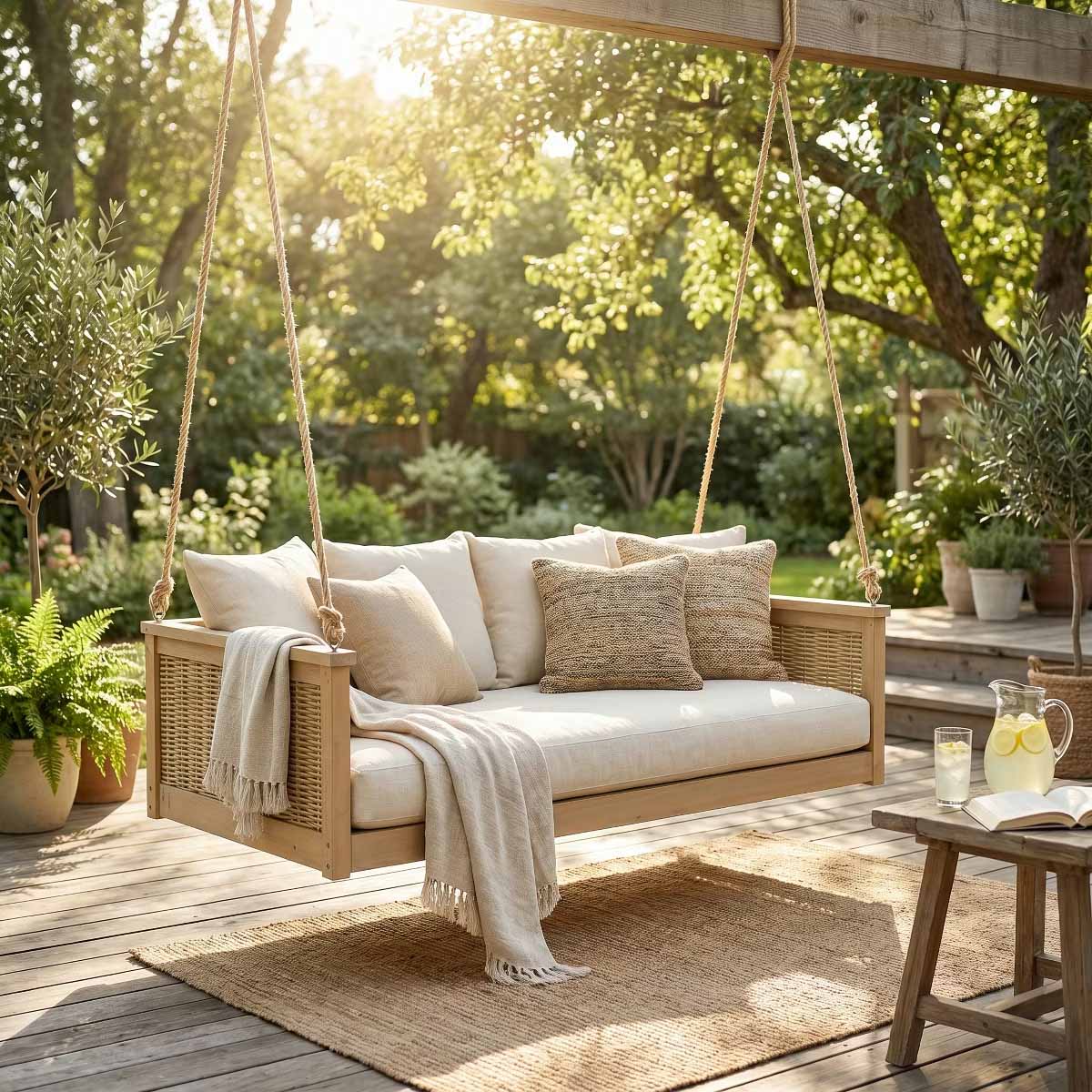 Whisen Outdoor Rattan Porch Swing Bed Color: Light Teak 