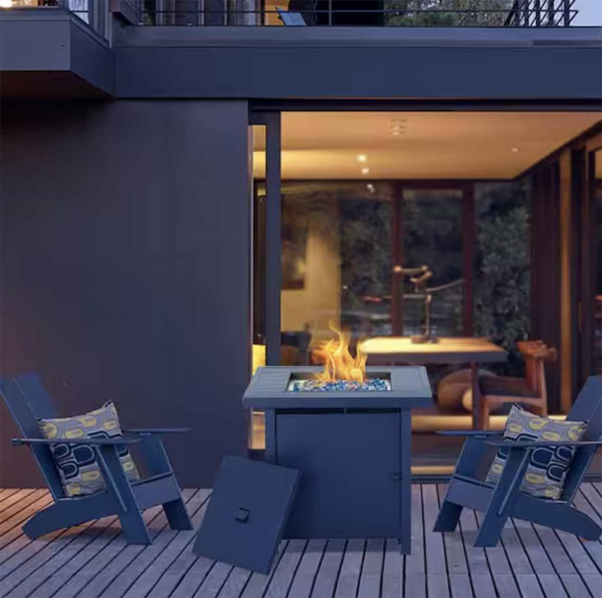 HeatMaxx 28 in. Outdoor Propane Fire Pit Slat Tabletop with Glass Stone best fire pit tables
