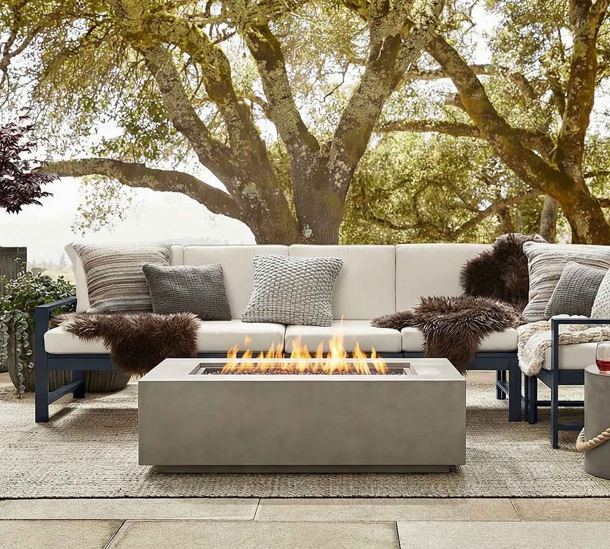 Pottery Barn Burrows Steel Rectangular Propane Fire Pit Table with Lid Cover (42-70) best fire pit tables patio