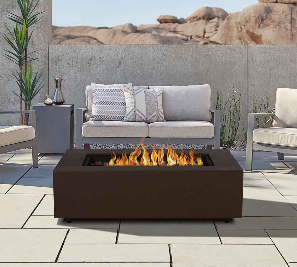 Pottery Barn Burrows Steel Rectangular Propane Fire Pit Table with Lid Cover (42"-70") best fire pit tables