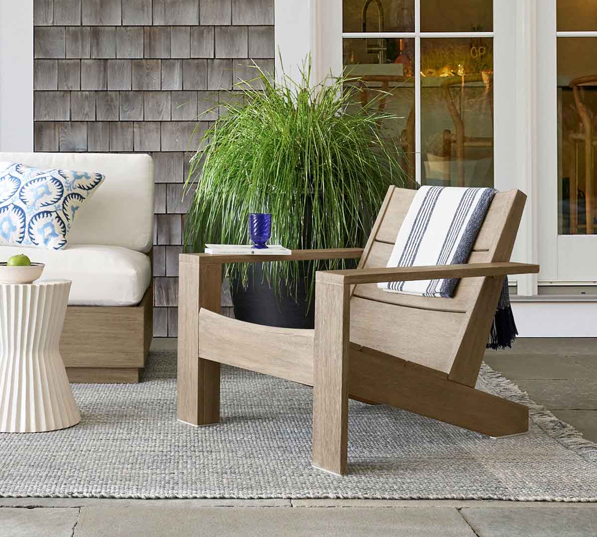 Pottery Barn Indio Eucalyptus Modern Outdoor Adirondack Chair Weathered Gray best modern adirondack chairs