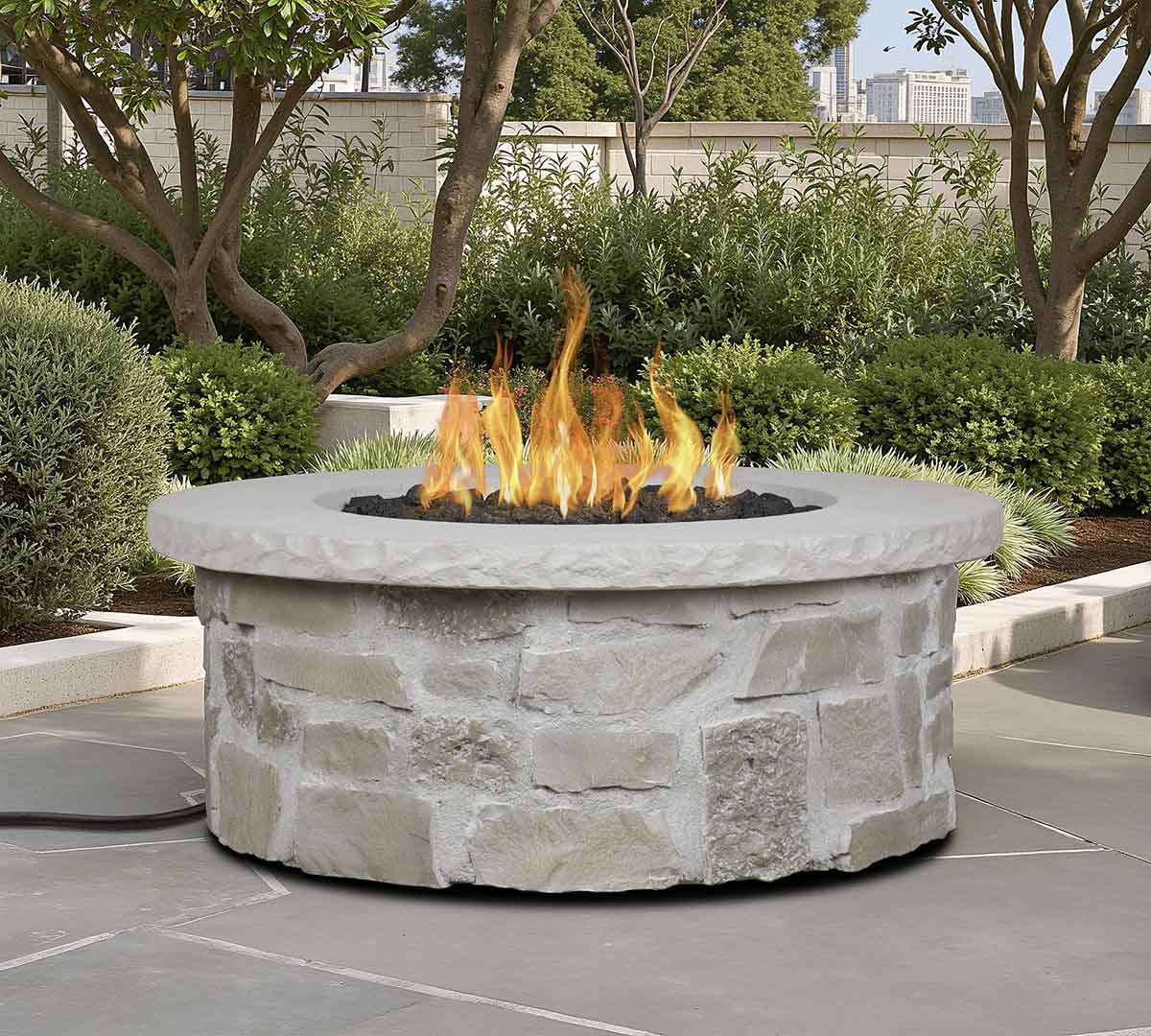 Pottery Barn Jaren Round Stone Propane Fire Pit Table (40") best fire pit tables