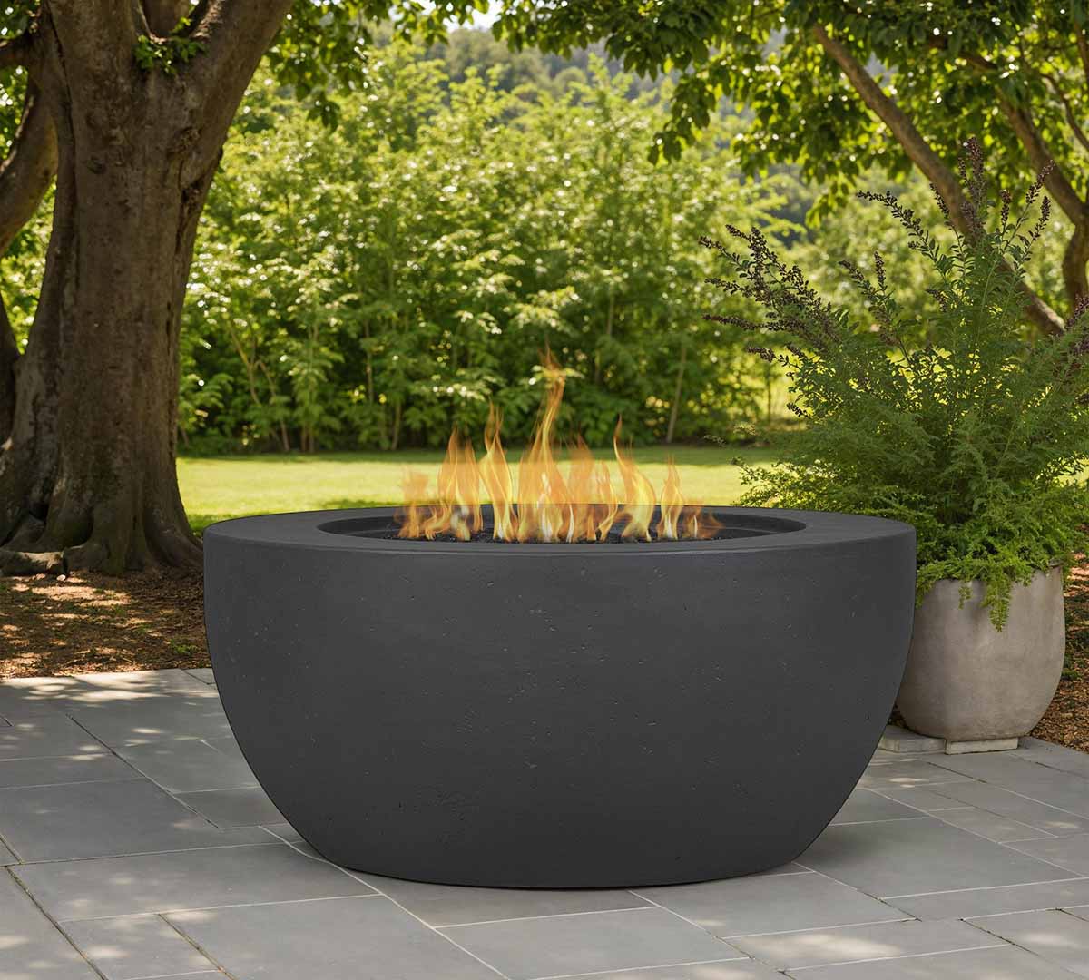 Pottery Barn Jaylen Round Concrete Propane Fire Pit (44) Color Carbon best fire pit tables