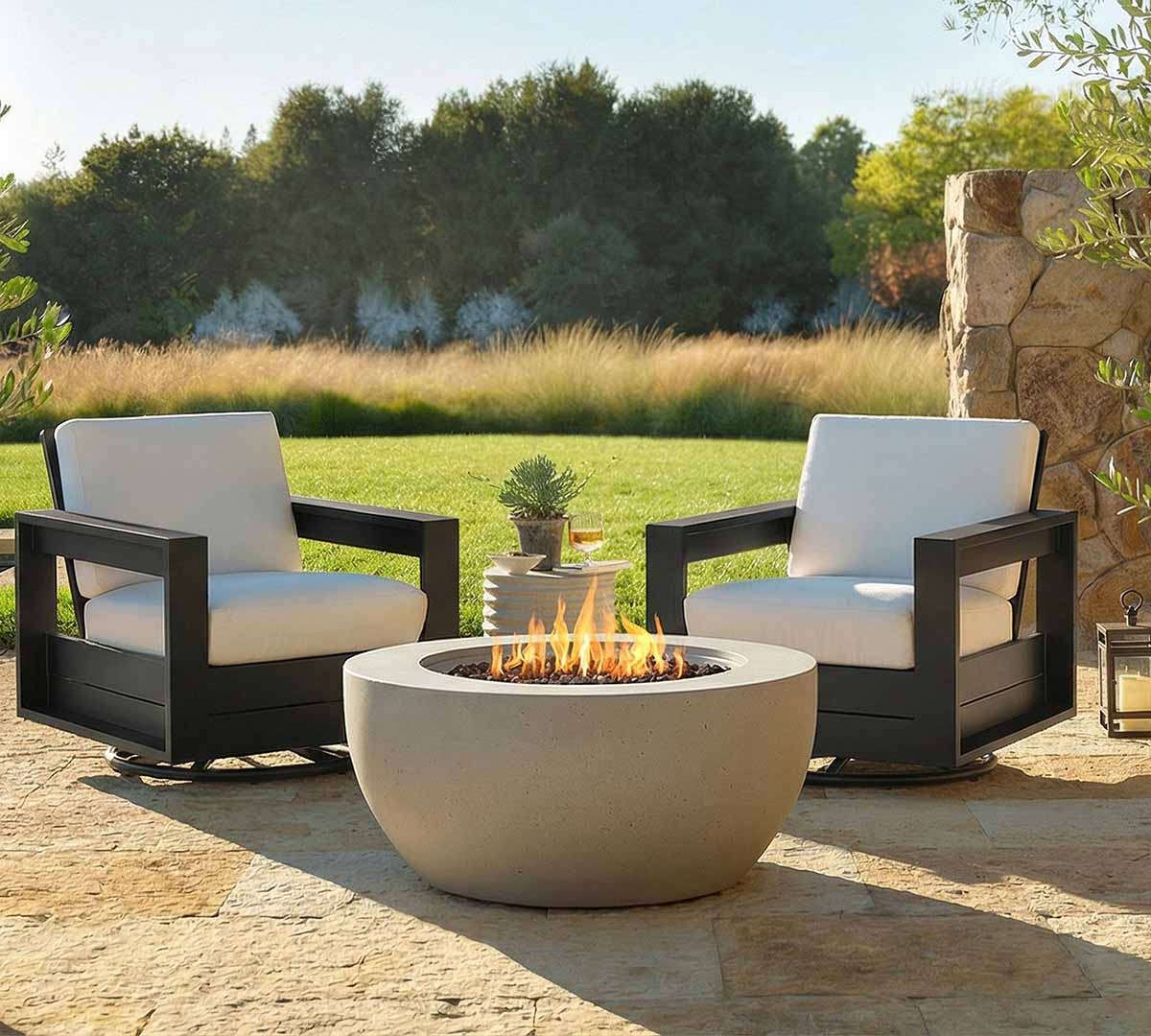 Pottery Barn Jaylen Round Concrete Propane Fire Pit (44) Color Flint best fire pit tables