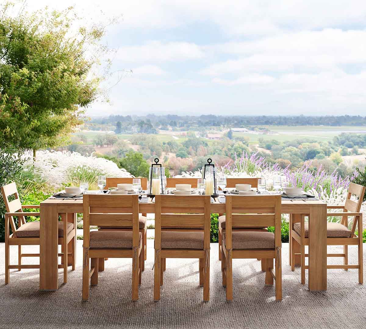 Pottery Barn Malibu Teak Rectangular Grand Outdoor Dining Table (98") best teak outdoor dining tables