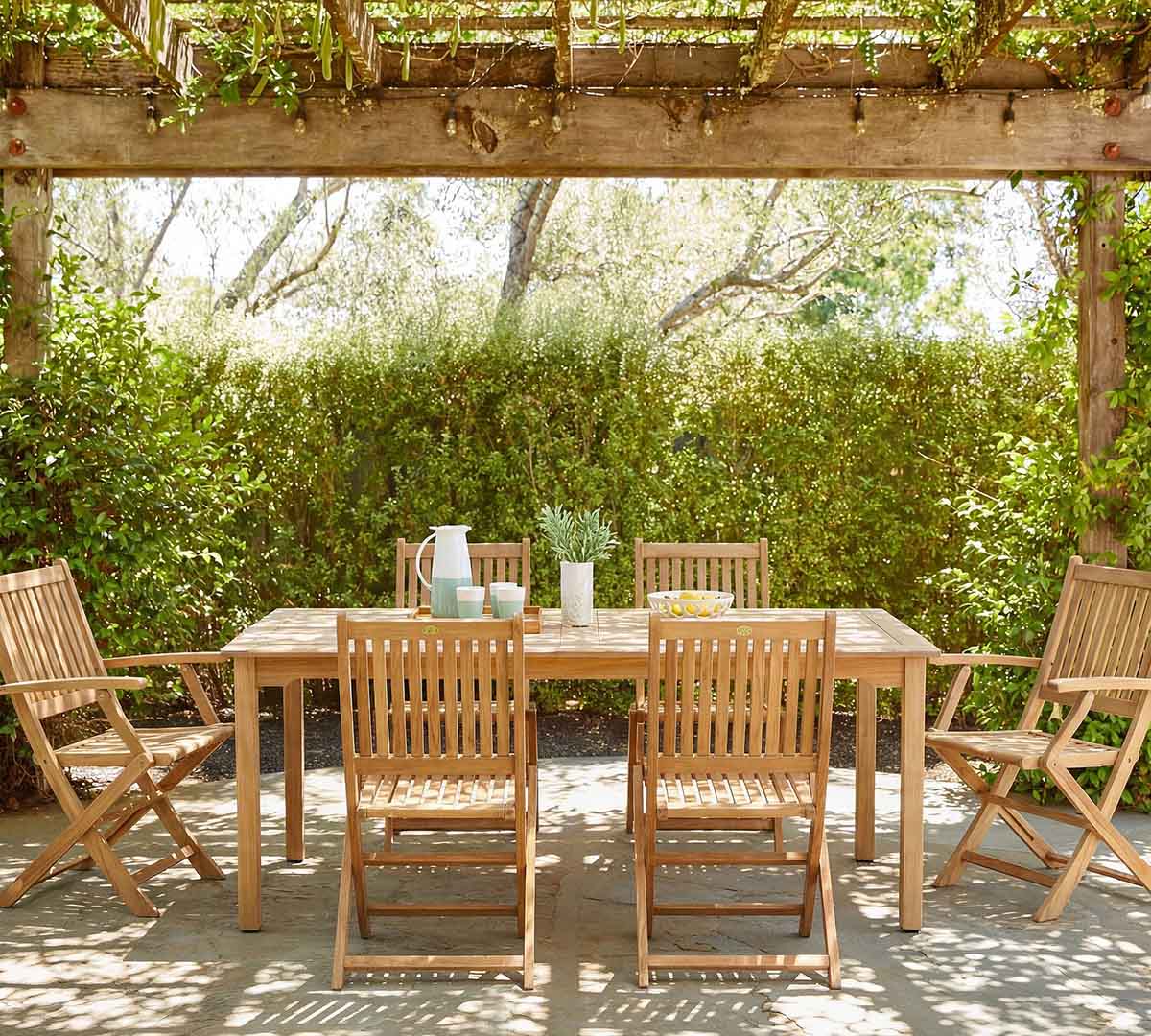 Pottery Barn Reyes Teak Rectangular Outdoor Dining Table (59") best teak outdoor dining tables