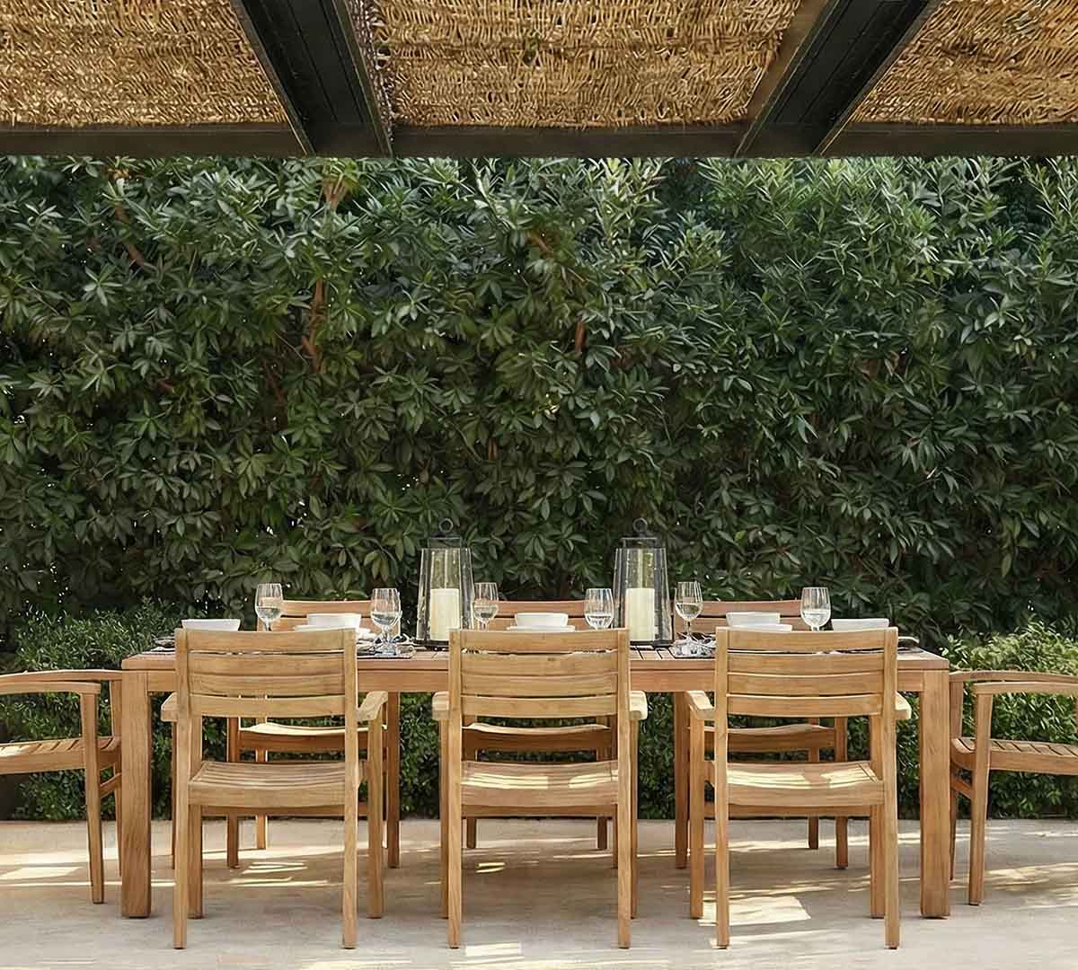 Pottery Barn Saldano Teak Rectangular Outdoor Dining Table (63-87) best teak outdoor dining tables