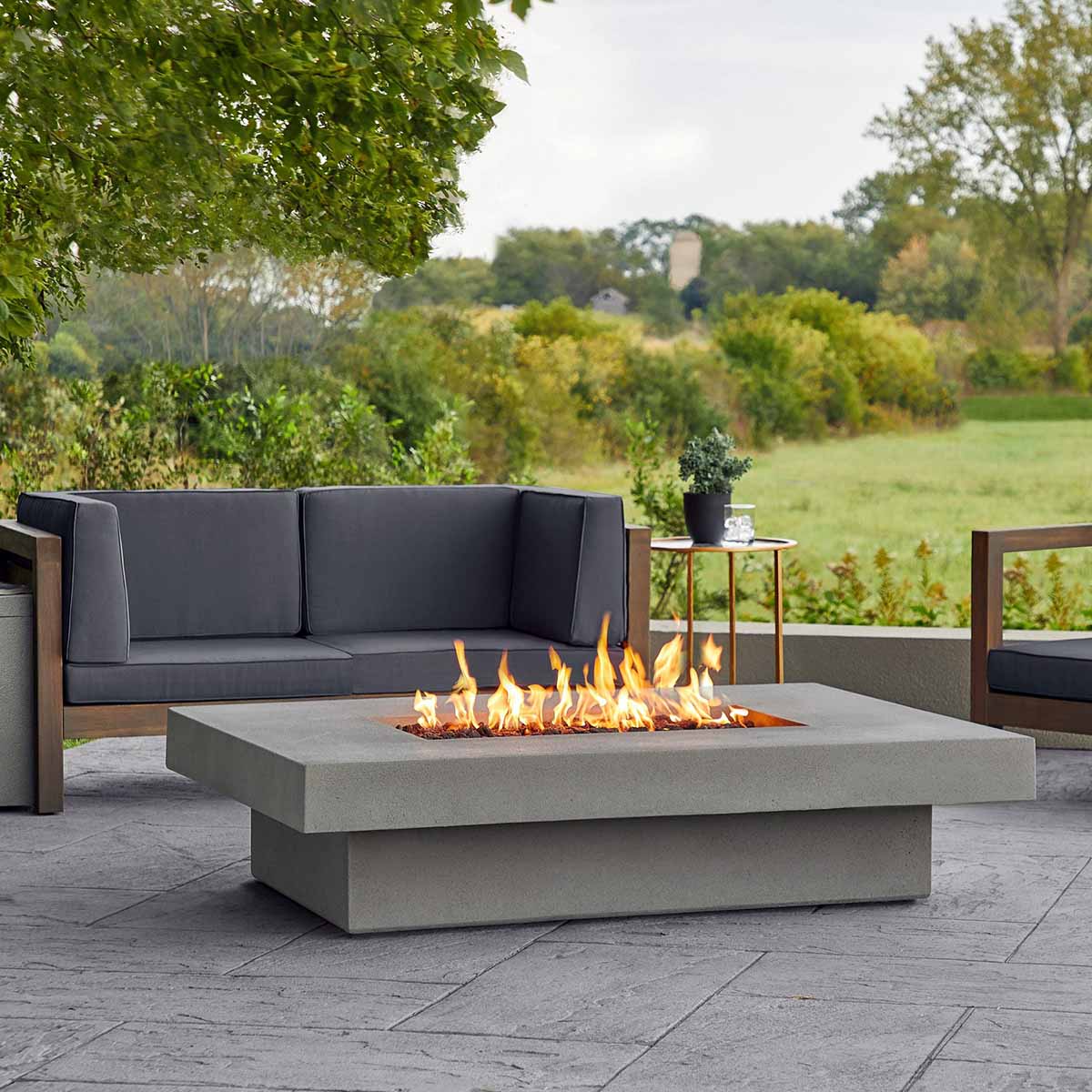 West Elm Sutton Concrete Lipped Rectangle Fire Table Flint best fire pit tables