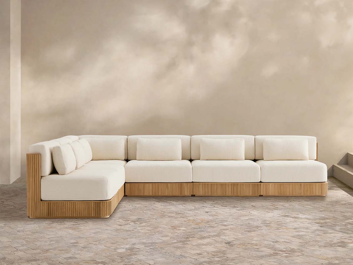 Arhaus Beaumont Outdoor Teak Six-Piece Sectional Natural Teak outdoor teak sectionals