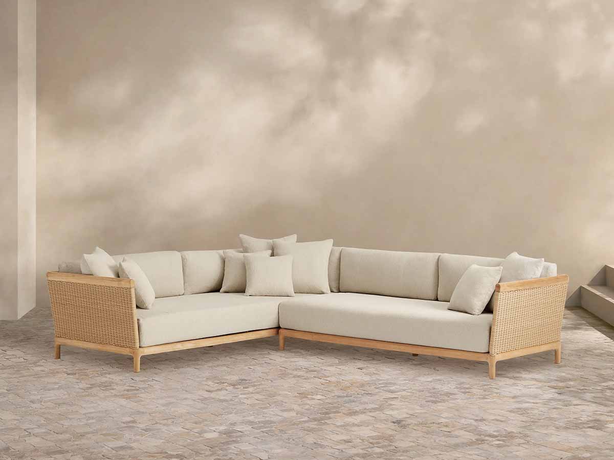 Arhaus Puglia Outdoor Teak Two-Piece Sectional best outdoor teak sectionals patios