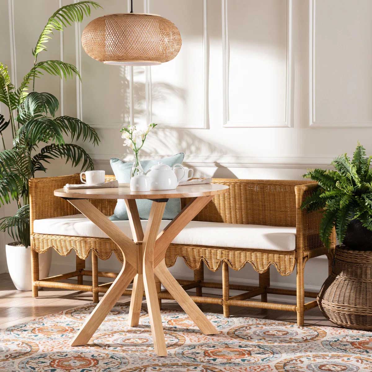 Bayou Breeze Bali & Pari Seranay Bohemian Scallop Rattan Accent Bench best rattan benches