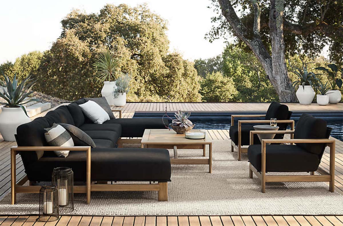 Crate & Barrel Anguilla Teak 3-Piece L-Shaped Outdoor Sectional Sofa best outdoor teak sectionals
