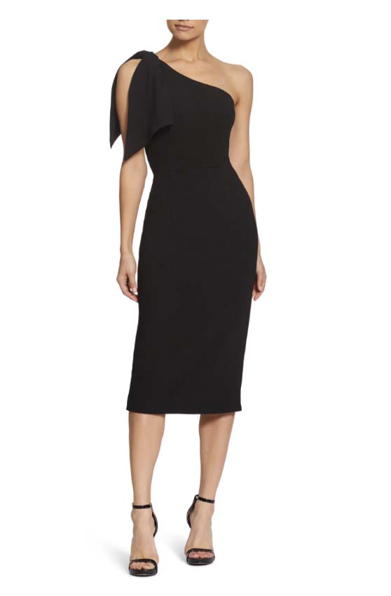 Dress The Population Tiffany One-Shoulder Midi Dress Black wedding guest dresses