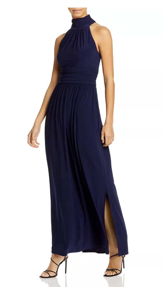 Eliza J High Neck Sleeveless Long Dress Navy Blue wedding guest dresses 