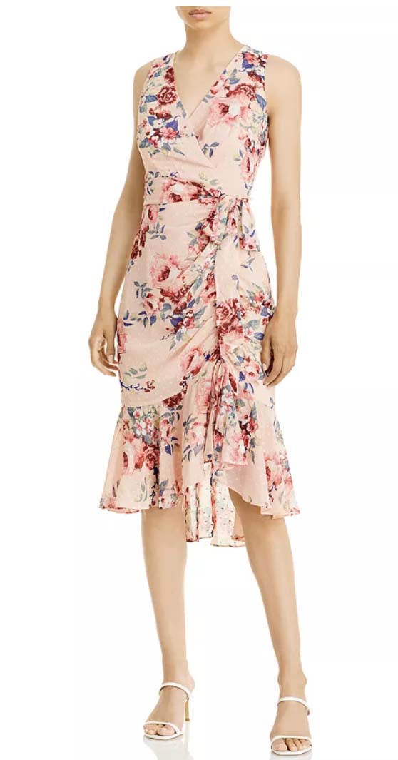 Eliza J Sleeveless Flutter Hem Textured Floral Dress