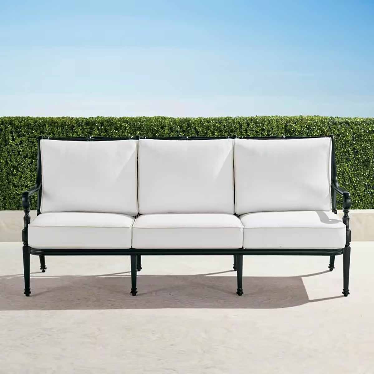 Frontgate Carlisle Sofa with Cushions in Onyx Aluminum best metal outdoor sofas
