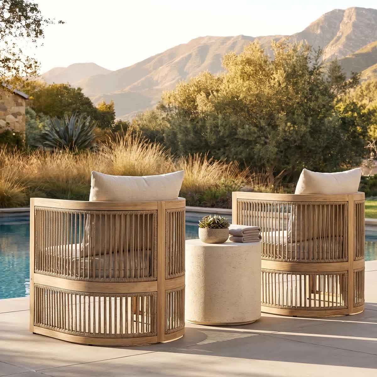 Gracie Oaks Brecht Outdoor Acacia Wood Woven Rope Lounge Chair With Cushions (Set of 2) patio best outdoor rope chairs