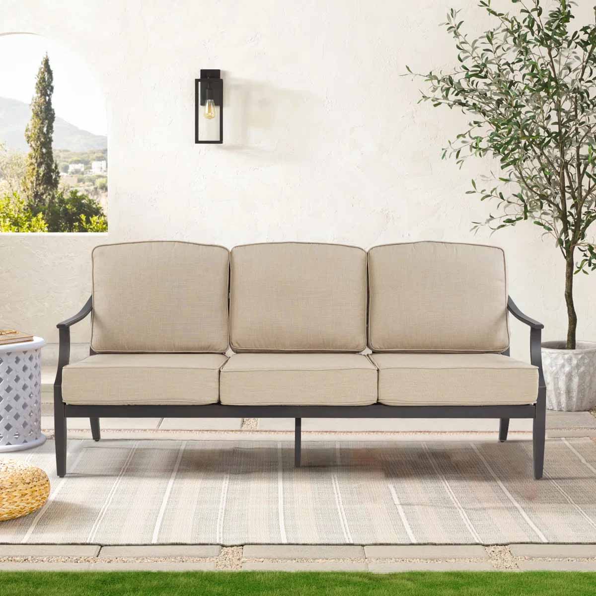 Peak Home Furnishings Tamarin Aluminum Outdoor Patio Sofa With Sunbrella Cushions best metal outdoor sofas
