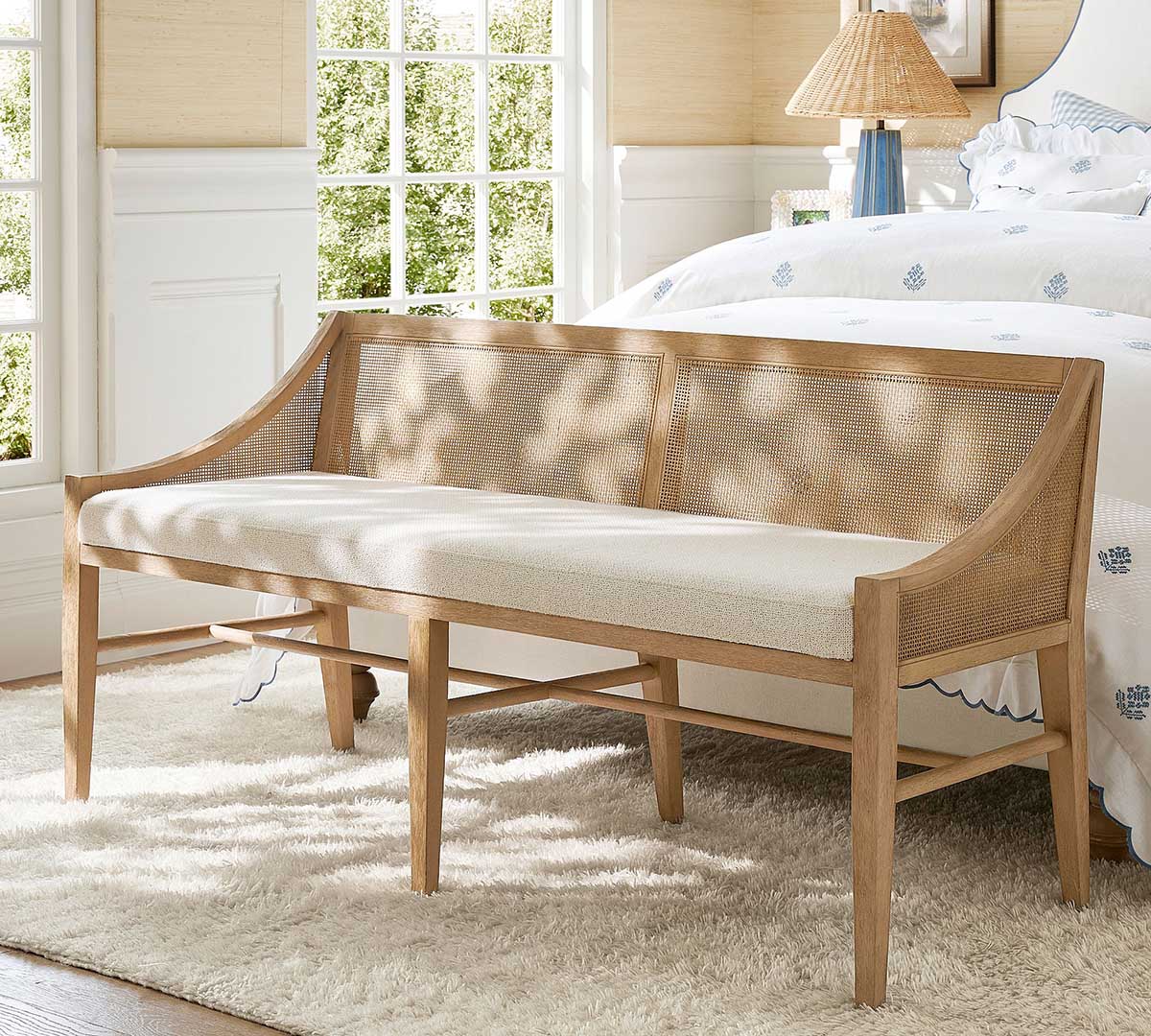 Pottery Barn Atwood Upholstered Bench best rattan benches