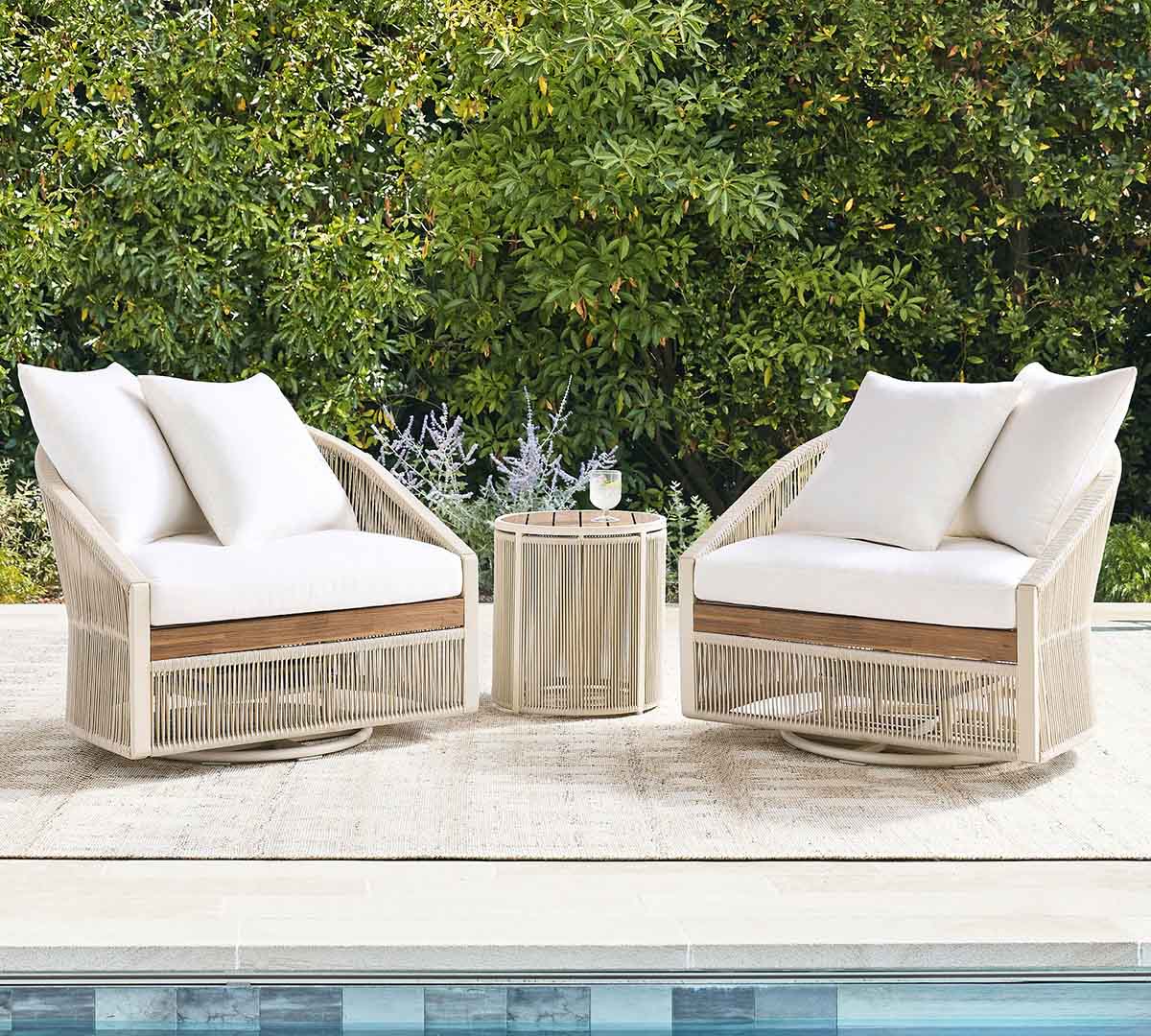Pottery Barn Lakewood Rope Swivel Outdoor Grand Lounge Chair rope outdoor chairs best patio