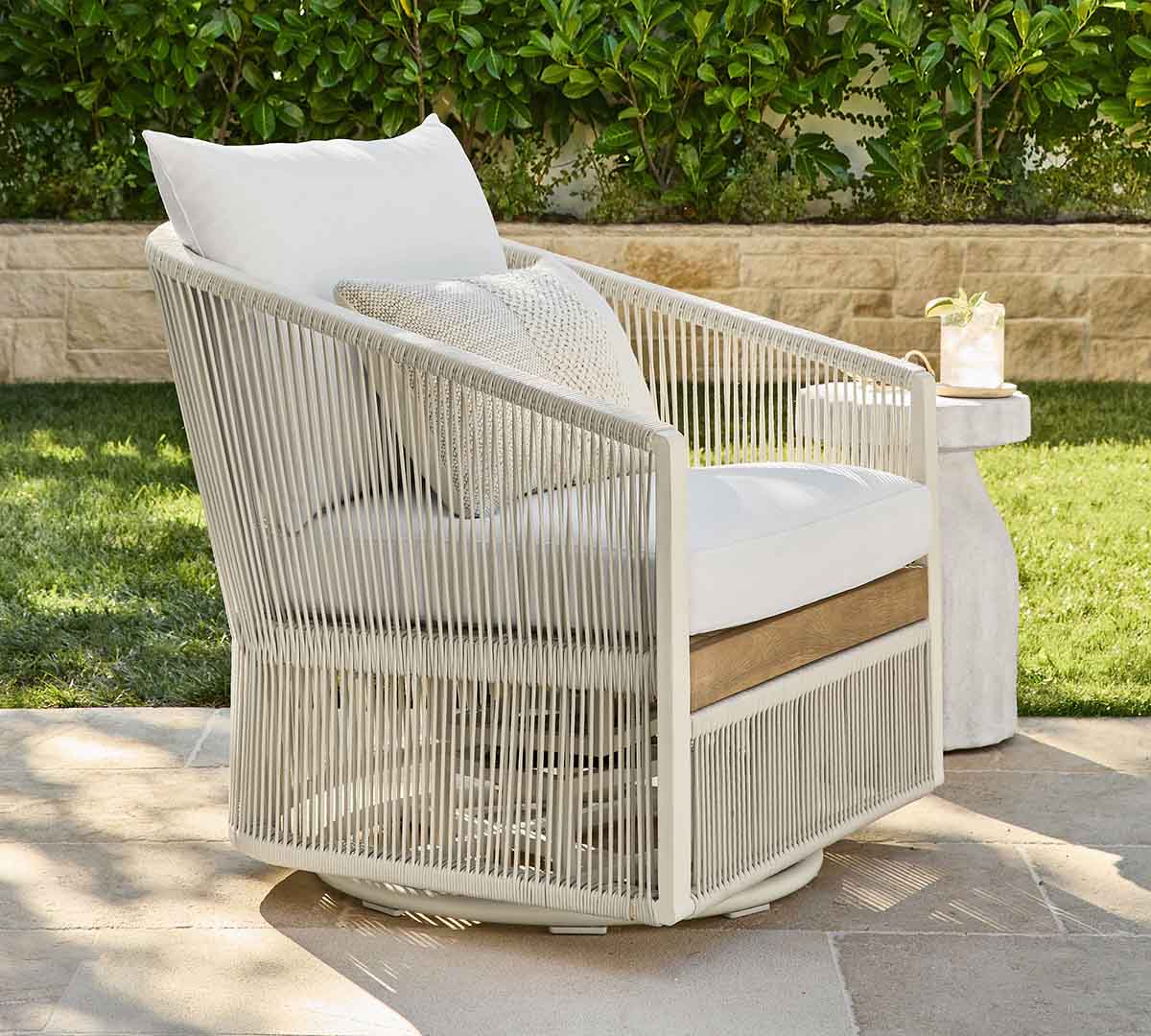 Pottery Barn Lakewood Rope Swivel Outdoor Lounge Chair best rope chairs
