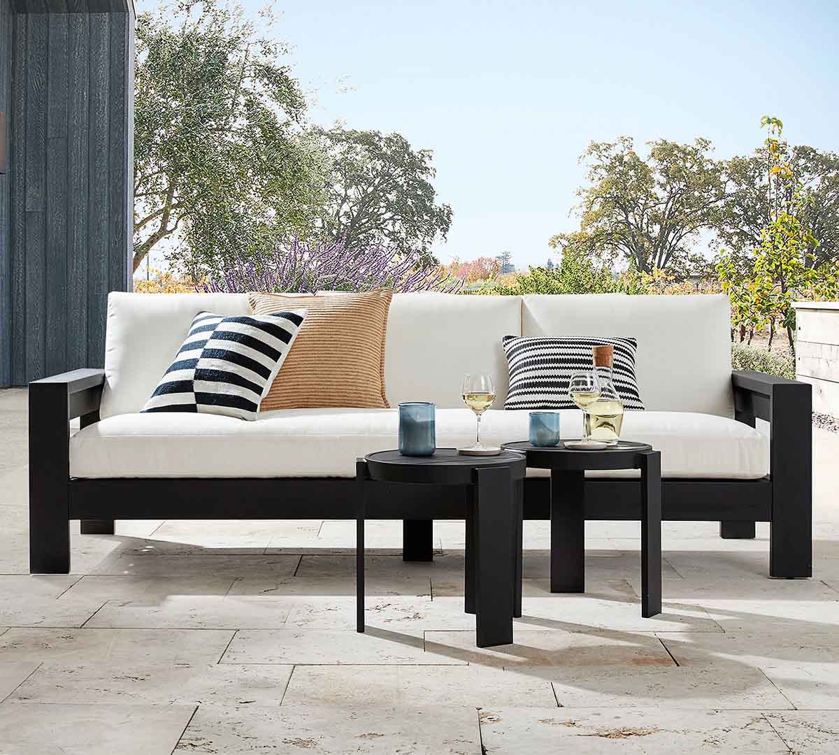 Pottery Barn Malibu Metal Grand Outdoor Sofa (97) Black metal outdoor sofas