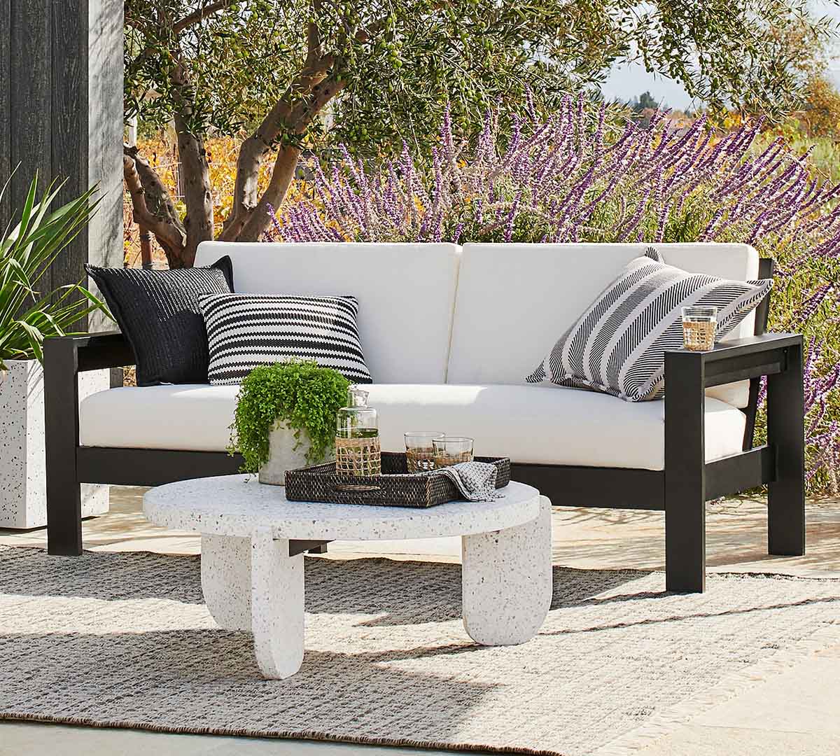 Pottery Barn Malibu Metal Outdoor Sofa (77") Black best metal outdoor sofas
