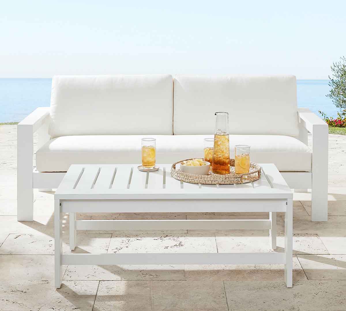 Pottery Barn Malibu Metal Outdoor Sofa (77) White best metal outdoor sofas