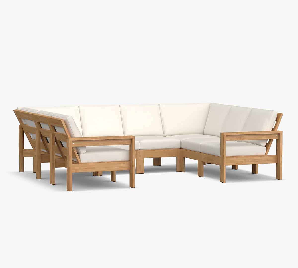 Pottery Barn Malibu Teak 8-Piece U-Shaped Outdoor Sectional (115") best outdoor teak sectionals