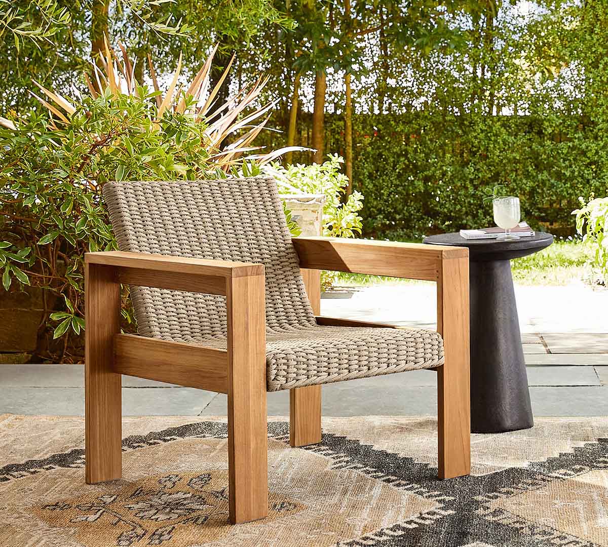 Pottery Barn Malibu Teak & Rope Outdoor Lounge Chair best rope outdoor chairs
