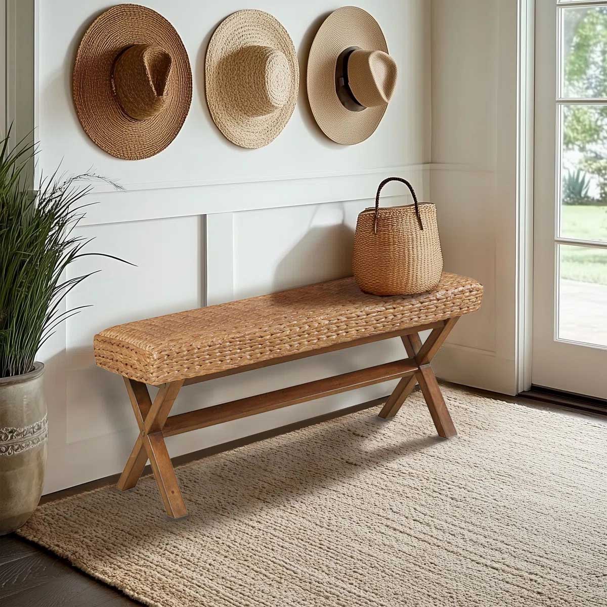 Rosecliff Heights Seadrift Hand-woven Water Hyacinth Accent Bench best rattan benches