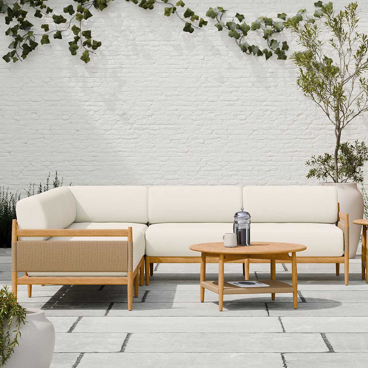 West Elm Baycrest Outdoor Teak 3-Piece L-Shaped Sectional (95) best outdoor teak sectionals