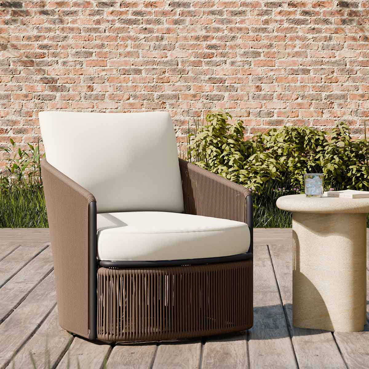 West Elm Oceana Outdoor Swivel Chair Dark Bronze best outdoor rope chairs