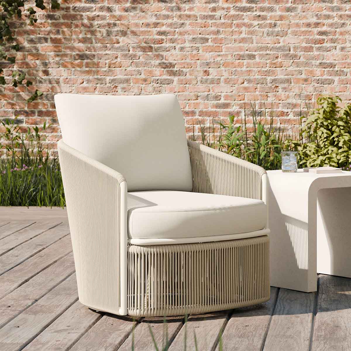 West Elm Oceana Outdoor Swivel Chair Seashore best outdoor rope chairs